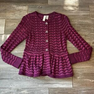 Paint by Numbers Girls Burgundy Pink Chevron Knit Peplum Cardigan Sweater Kids S